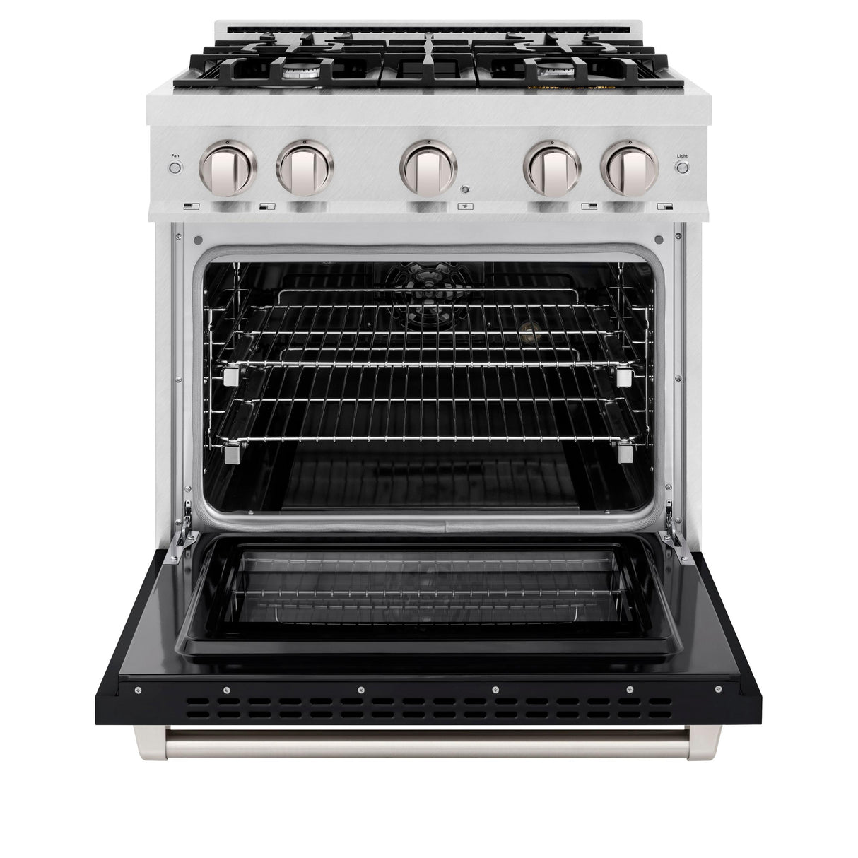 ZLINE 30 in. 4.2 cu. ft. Select Dual Fuel Range with 4 Burner Gas Cooktop and Electric Convection Oven in DuraSnow' Stainless Steel with Black Matte Door (HDRS-BLM-30)