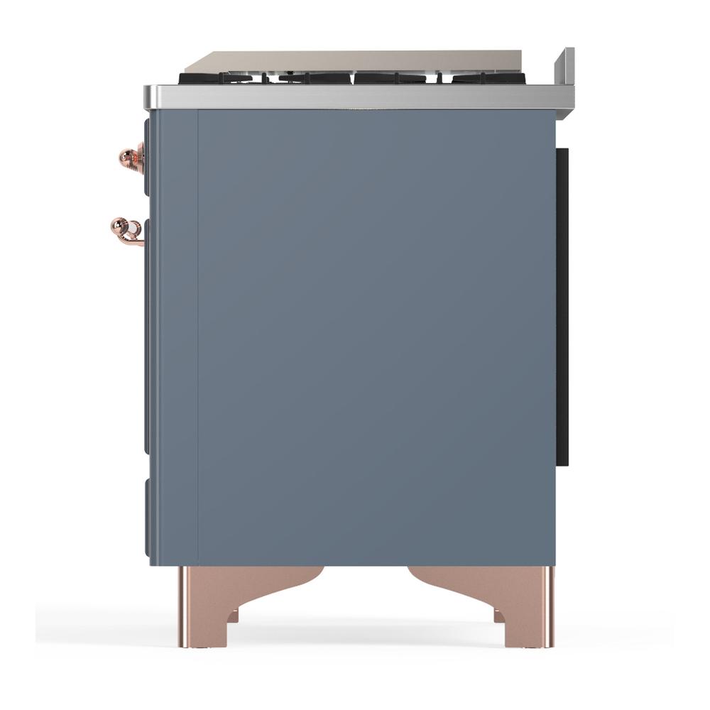 ILVE UM60FNR3BGP Majestic III 60 inch Dual Fuel Range with 9 Burners and Griddle, Dual Function Burner up to 25,000 BTU (Natural Gas, Triple Glass Door, Blue Grey, Copper)