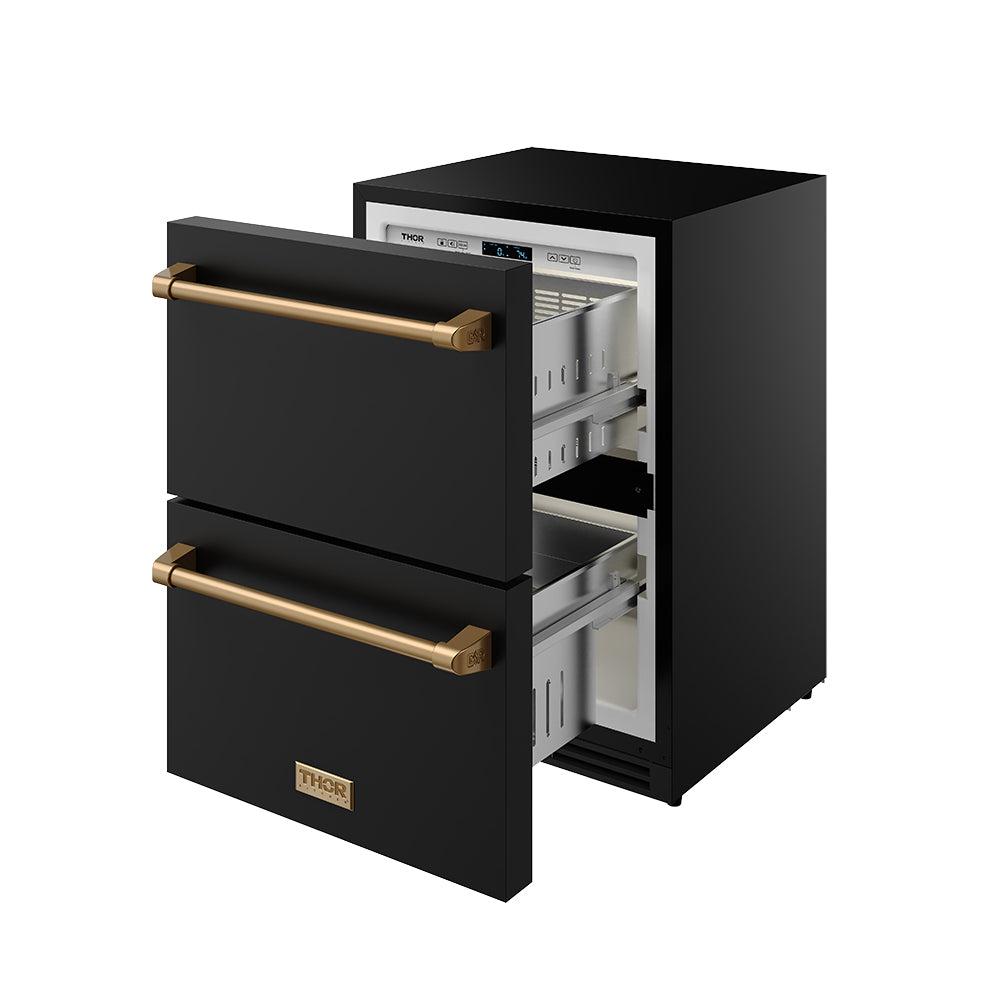 24 Inch Undercounter Built-in / Freestanding Drawer Freezer - Black/bronze Gordon Ramsay Series