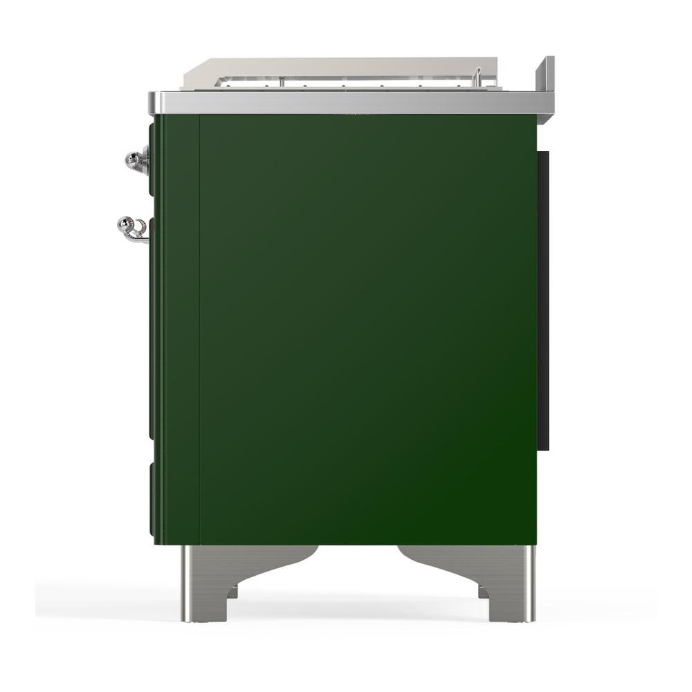 ILVE UM48FSQNR3EGCLP Majestic III 48 inch Dual Fuel Range with 5 Black Brass Burners, Griddle and French Top, Dual Function Burner up to 25,000 BTU (Liquid Propane, Solid Door, Emerald Green, Chrome)