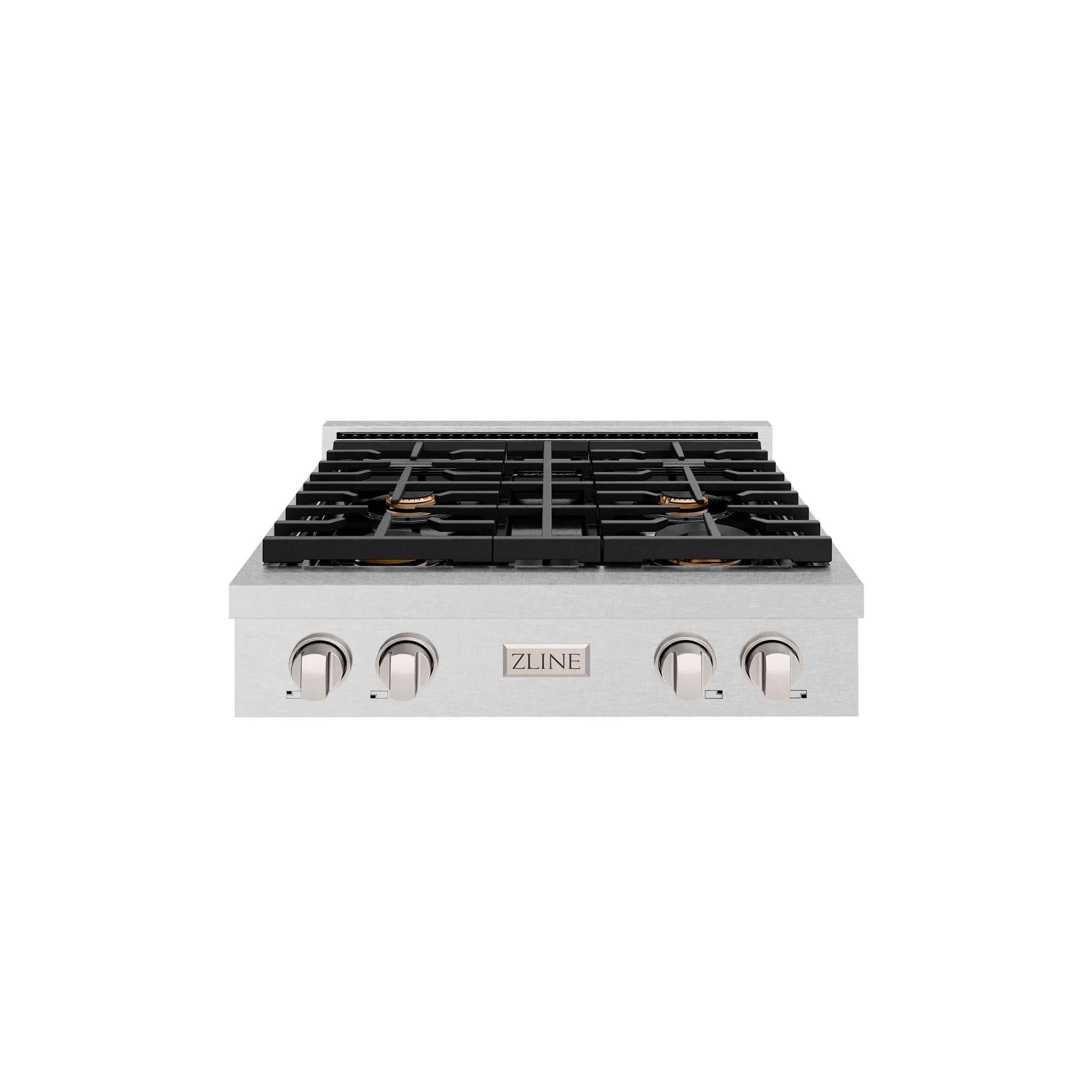 ZLINE 30 in. Paramount Gas Rangetop with 4 Brass Burners and Porcelain Cooktop in DuraSnow' Stainless Steel (SRTS-BR-30)