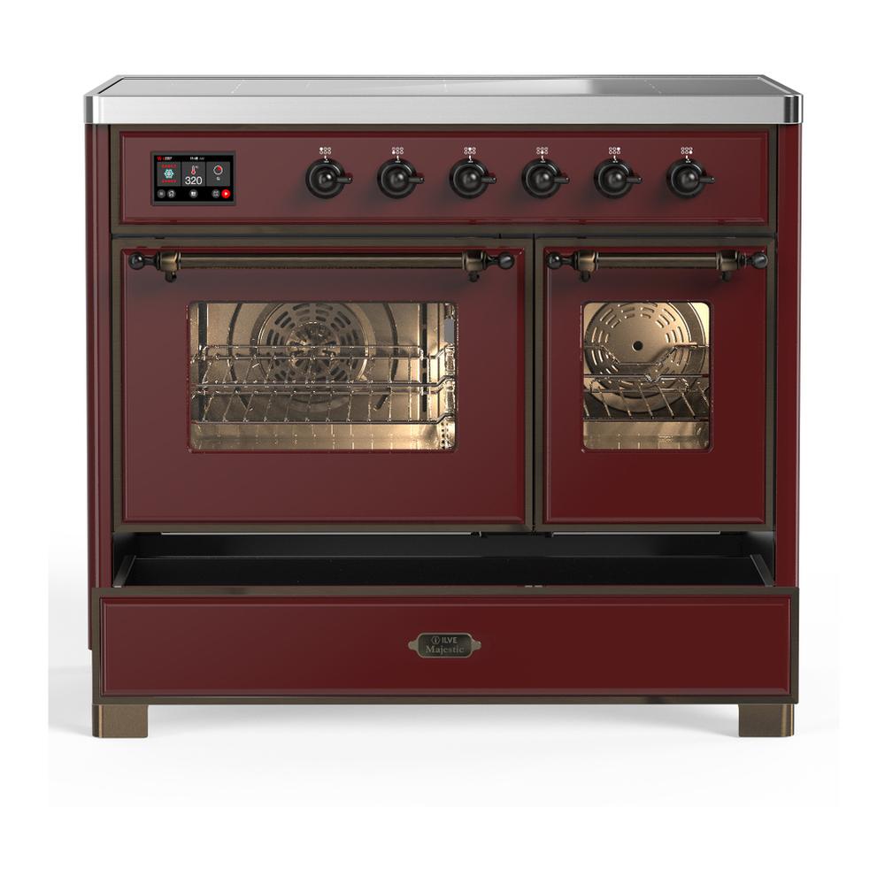 ILVE UMDIB40NR3BUB Majestic III 40 inch Induction Range with 6 Elements, 3.82 cu. ft. Total Oven Capacity (Triple Glass Door, Burgundy, Burnished)