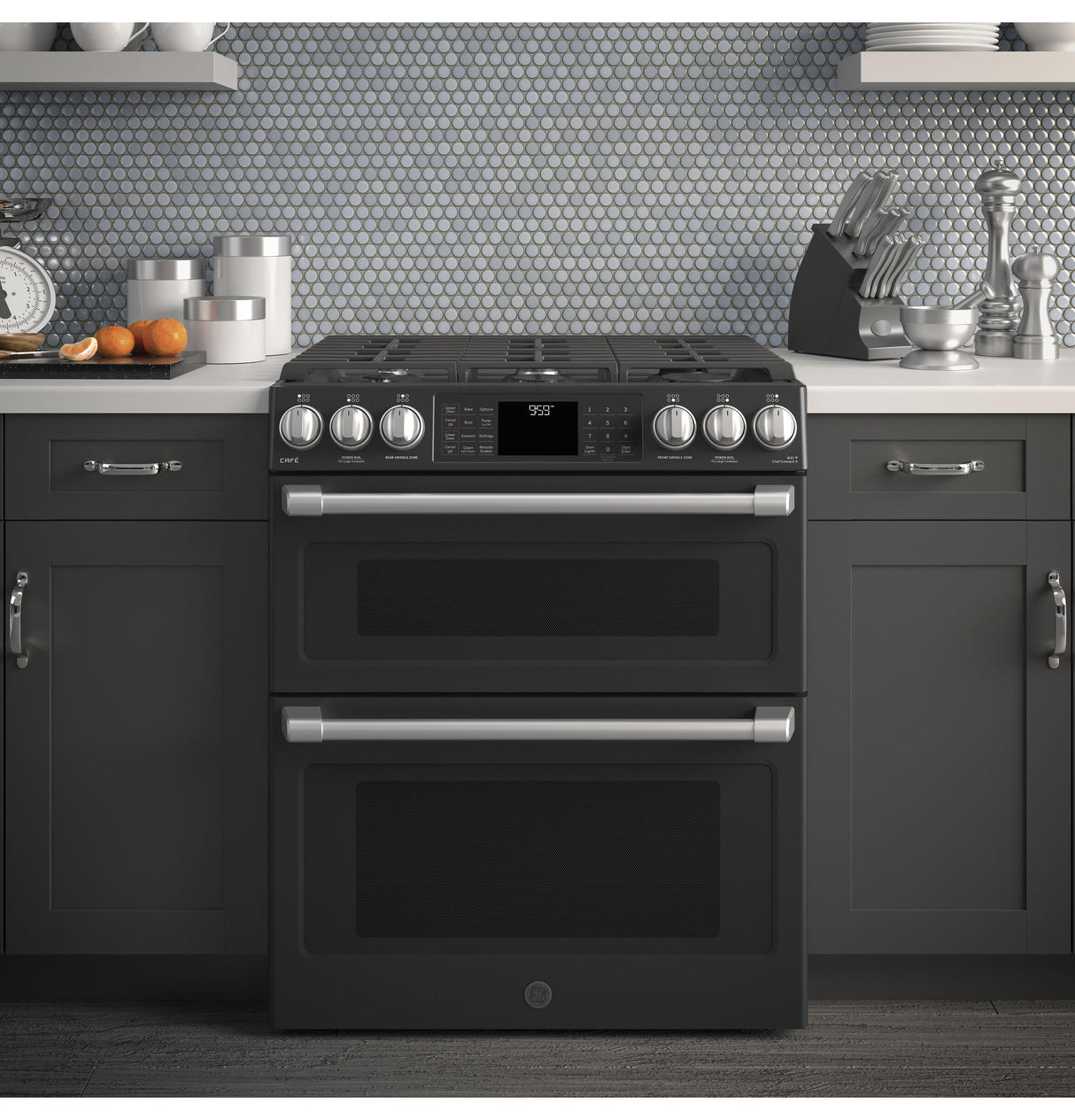 GE Café Series 30" Slide-In Front Control Gas Double Oven with Convection Range