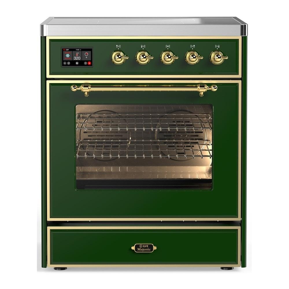 ILVE UMIB30NR3EGG Majestic III 30 inch Induction Range with 4 Elements, 4 cu. ft. Oven Capacity (Triple Glass Door, Emerald Green, Brass)