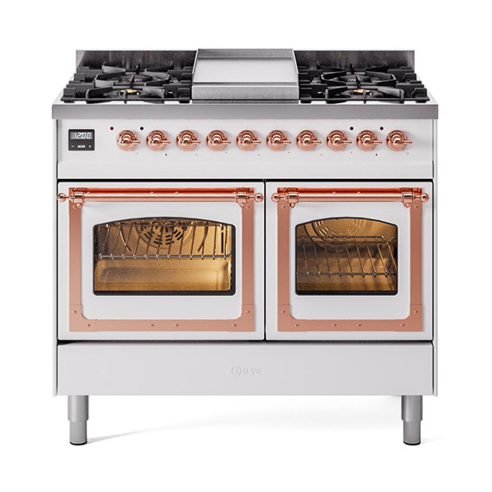 ILVE UND40FNMPWHP Nostalgie II Noblesse 40 inch Dual Fuel Range (Natural Gas, Triple Glass Door, White, Copper)