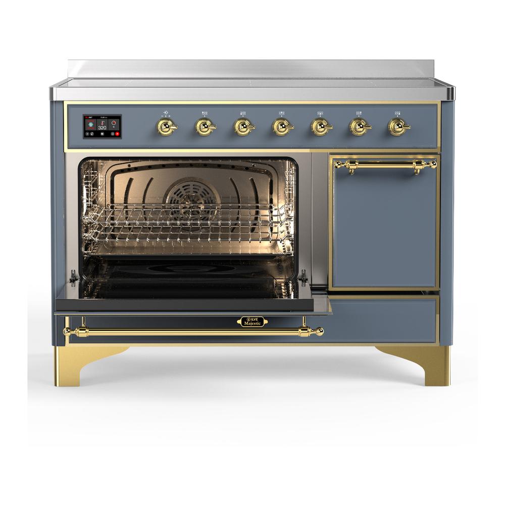 ILVE UMIB48QNR3BGG Majestic III 48 inch Induction Range with 6 Elements, 5.02 cu. ft. Total Oven Capacity (Solid Door, Blue Grey, Brass)