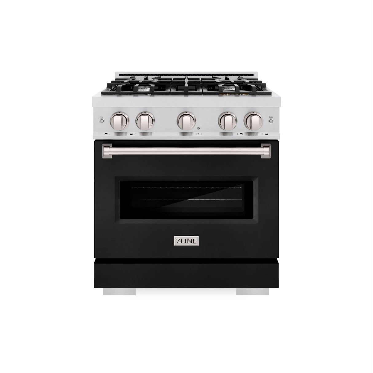 ZLINE 30 in. 4.2 cu. ft. Classic Dual Fuel Range with 4 Burner Gas Cooktop and Electric Convection Oven in DuraSnow' Stainless Steel with Black Matte Door (CDRS-BLM-30)
