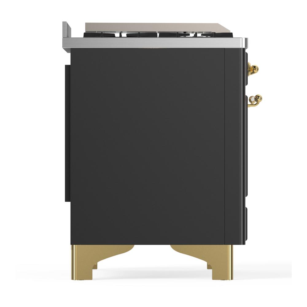 ILVE UM36FQNR3MGG Majestic III 36 inch Dual Fuel Range with 6 Black Brass Burners and Griddle, Dual Function Burner up to 25,000 BTU (Solid Door, Graphite Matte, Brass, Natural Gas)