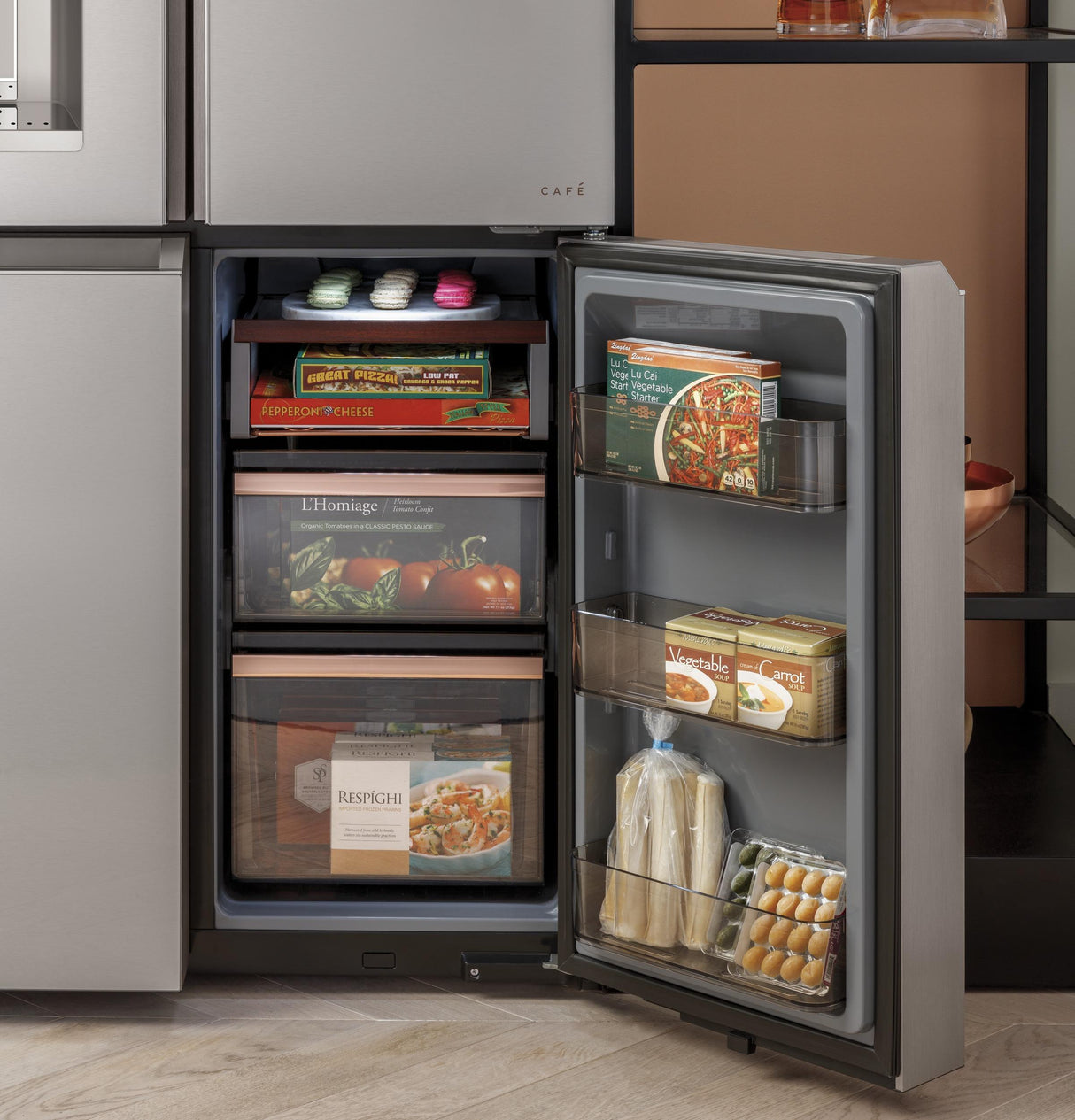 CAF(EBACK)™ ENERGY STAR® 27.4 Cu. Ft. Smart Quad-Door Refrigerator in Platinum Glass