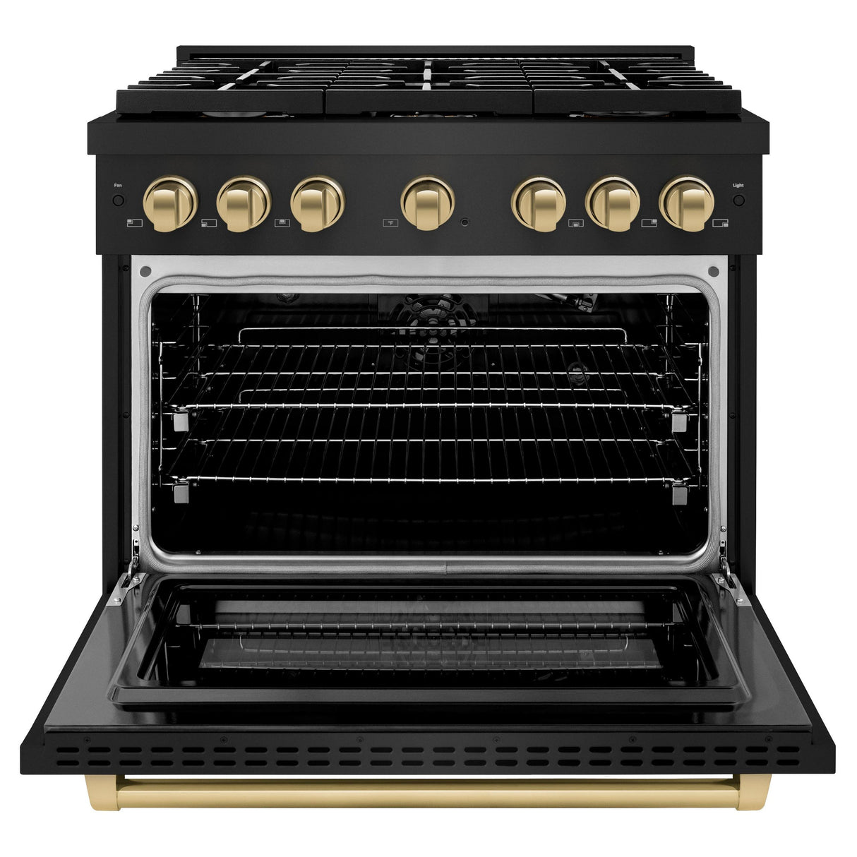 ZLINE Autograph Edition 36 in. 5.2 cu. ft. 6 Burner Gas Range with Convection Gas Oven in Black Stainless Steel and Champagne Bronze Accents (SGRBZ-36-CB)