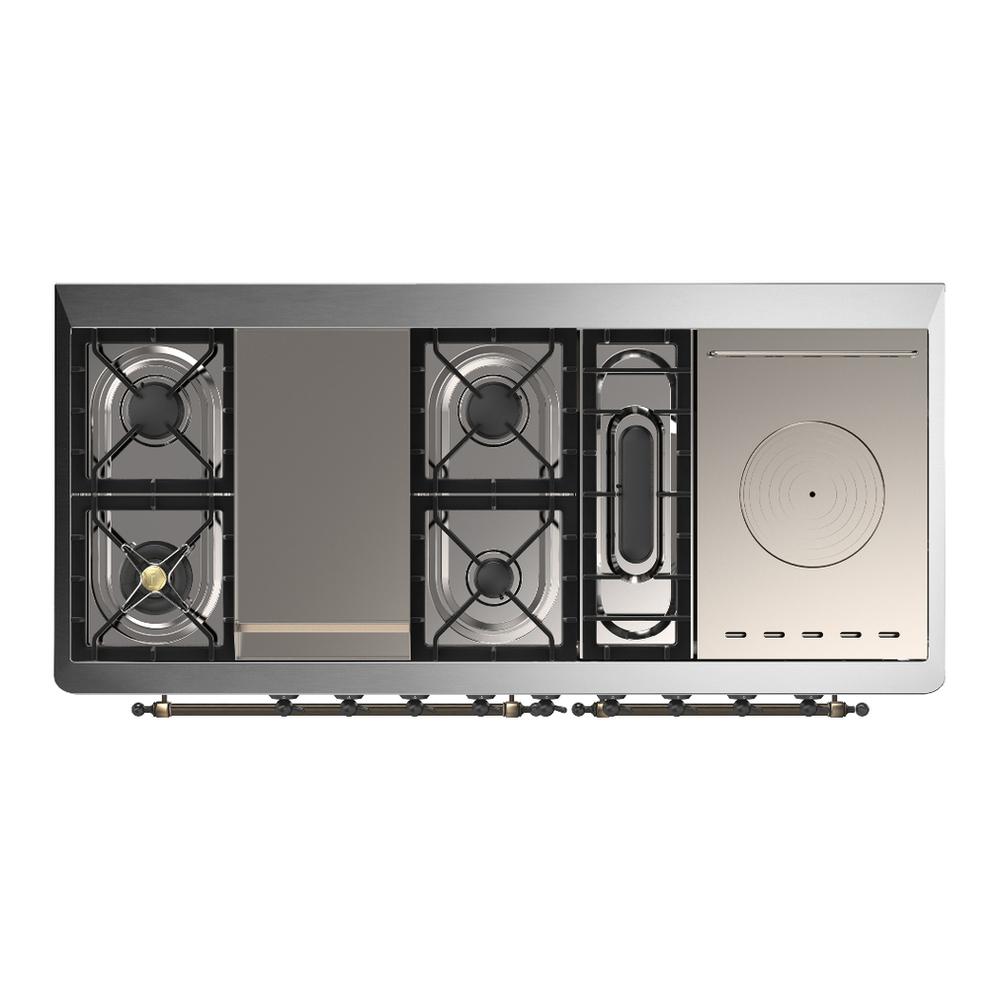 ILVE UM60FSQNR3MGB Majestic III 60 inch Dual Fuel Range with 7 Burners, Griddle and French Top, Dual Function Burner with up to 25,000 BTU (Natural Gas, Solid Door, Graphite Matte, Burnished)