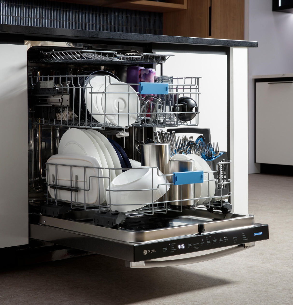 GE Profile™ ENERGY STAR® Fingerprint Resistant Top Control Stainless Interior Dishwasher with Microban™ Antimicrobial Technology