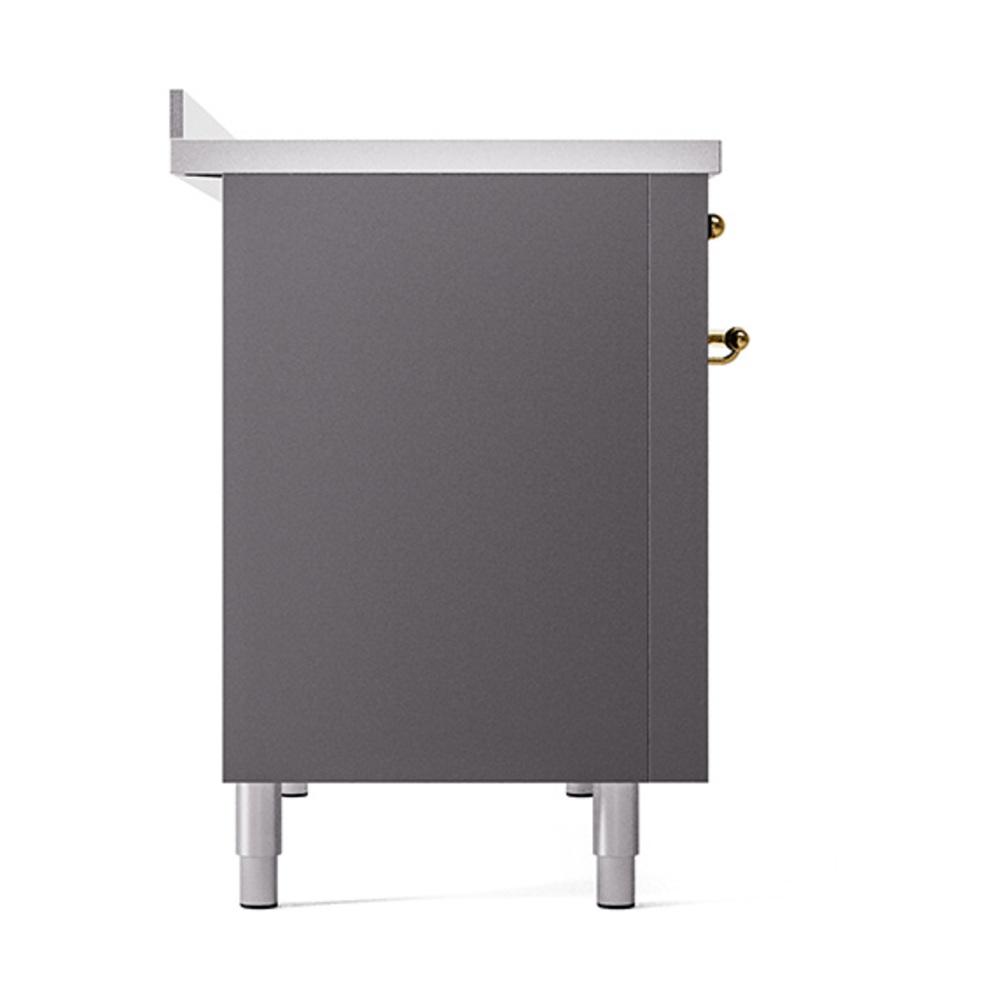ILVE UNI486QNMPMGG Nostalgie II Noblesse 48 inch Induction Range (Solid Door, Graphite Matte, Brass)