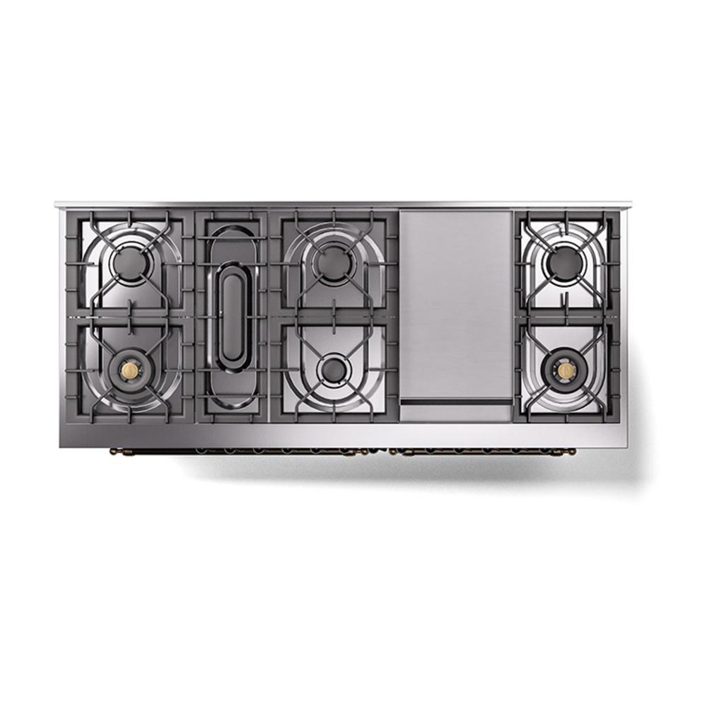 ILVE UN60FNMPMBBLP Nostalgie II Noblesse 60 inch Dual Fuel Range (9 Sealed Burners + Griddle, Liquid Propane, Triple Glass Door, Midnight Blue, Burnished)