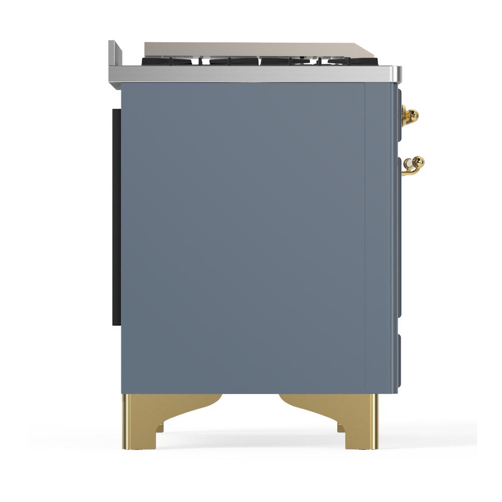 ILVE UM48FNR3BGGLP Majestic III 48 inch Dual Fuel Range with 8 Burners and Griddle, Dual Function Burner up to 25,000 BTU (Liquid Propane, Triple Glass Door, Blue Grey, Brass)