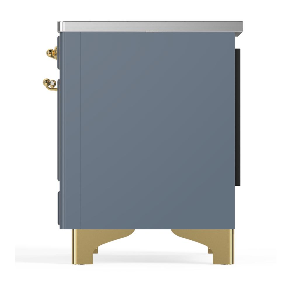ILVE UMIB36QNR3BGG Majestic III 36 inch Induction Range with 6 Elements, 3.5 cu. ft. Total Oven Capacity (Solid Door, Blue Grey, Brass)