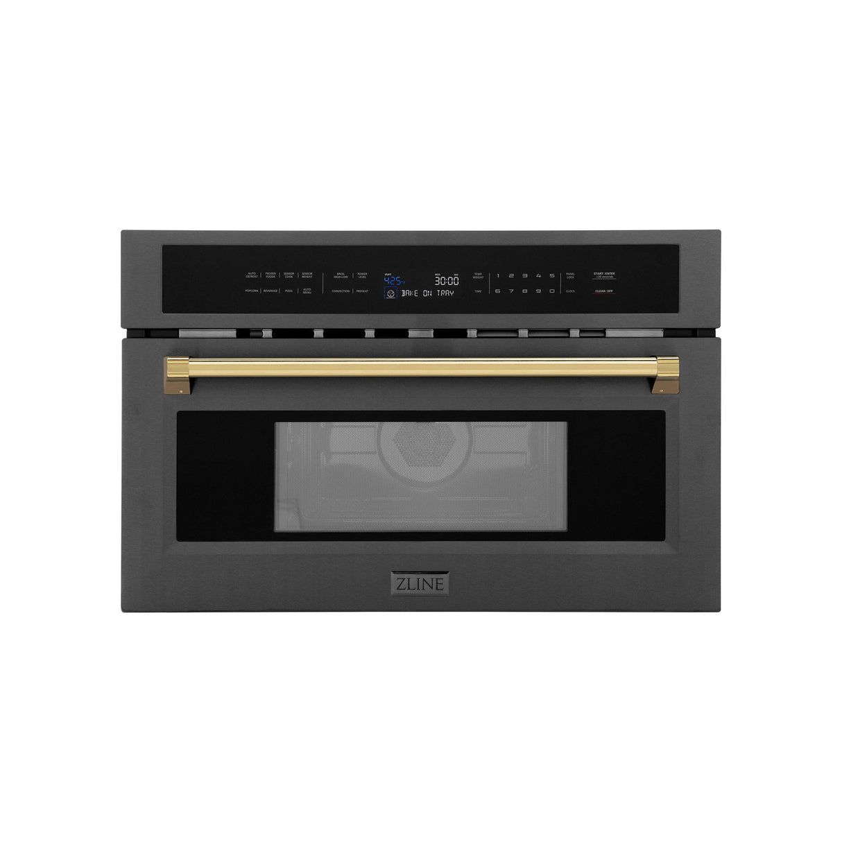ZLINE Autograph Edition 30? 1.6 cu ft. Built-in Convection Microwave Oven in Black Stainless Steel and Polished Gold Accents (MWOZ-30-BS-G)