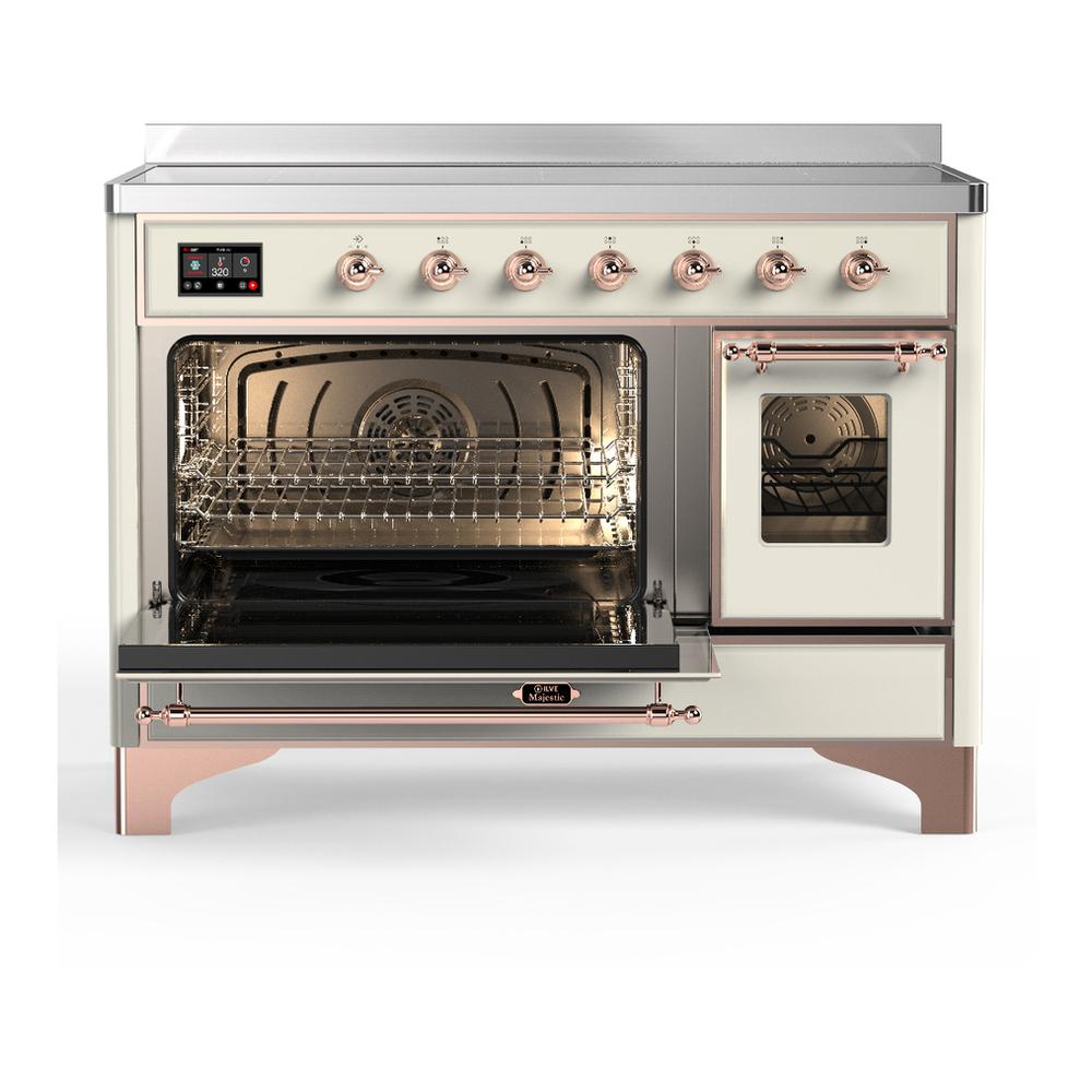 ILVE UMIB48NR3AWP Majestic III 48 inch Induction Range with 6 Elements, 5.02 cu. ft. Total Oven Capacity (Triple Glass Door, Antique White, Copper)