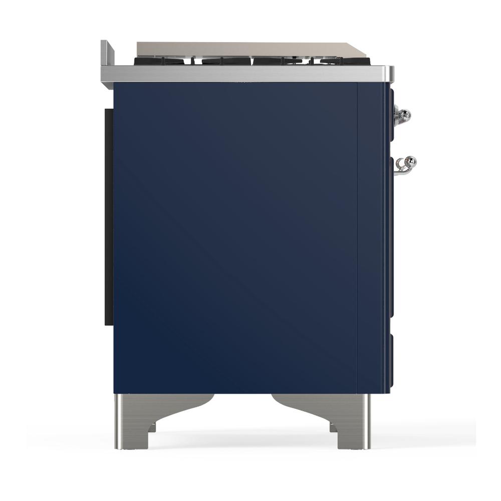 ILVE UM48FSNR3MBCLP Majestic III 48 inch Dual Fuel Range with 5 Black Brass Burners, Griddle and French Top, Dual Function Burner up to 25,000 BTU (Liquid Propane, Triple Glass Door, Midnight Blue, Chrome)