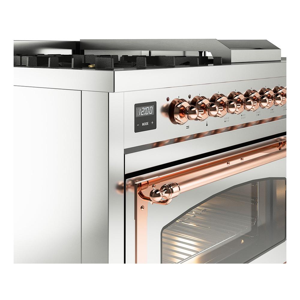 ILVE UN48FSNMPSSPLP Nostalgie II Noblesse 48 inch Dual Fuel Range (5 Sealed Burners + Griddle + French Top, Liquid Propane, Triple Glass Door, Stainless Steel, Copper)
