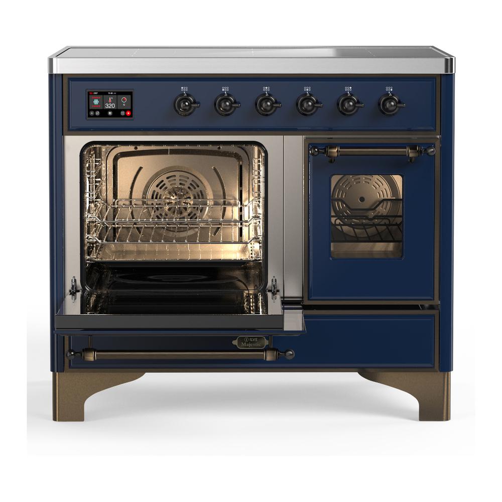ILVE UMDIB40NR3MBB Majestic III 40 inch Induction Range with 6 Elements, 3.82 cu. ft. Total Oven Capacity (Triple Glass Door, Midnight Blue, Burnished)