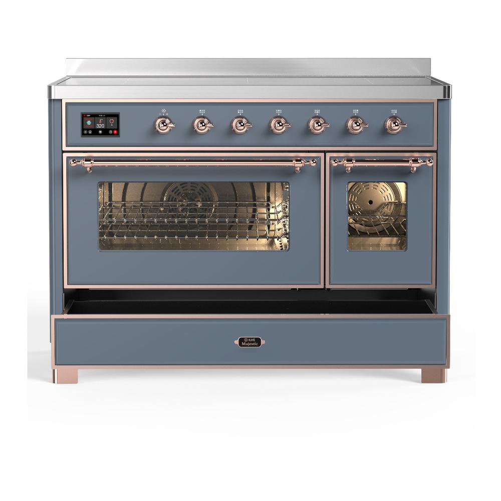ILVE UMIB48NR3BGP Majestic III 48 inch Induction Range with 6 Elements, 5.02 cu. ft. Total Oven Capacity (Triple Glass Door, Blue Grey, Copper)