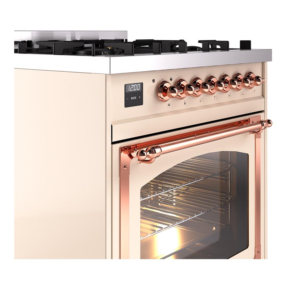 ILVE UN30NMPAWPLP Nostalgie II Noblesse 30 inch Dual Fuel Range (Liquid Propane, Triple Glass Door, Antique White, Copper)