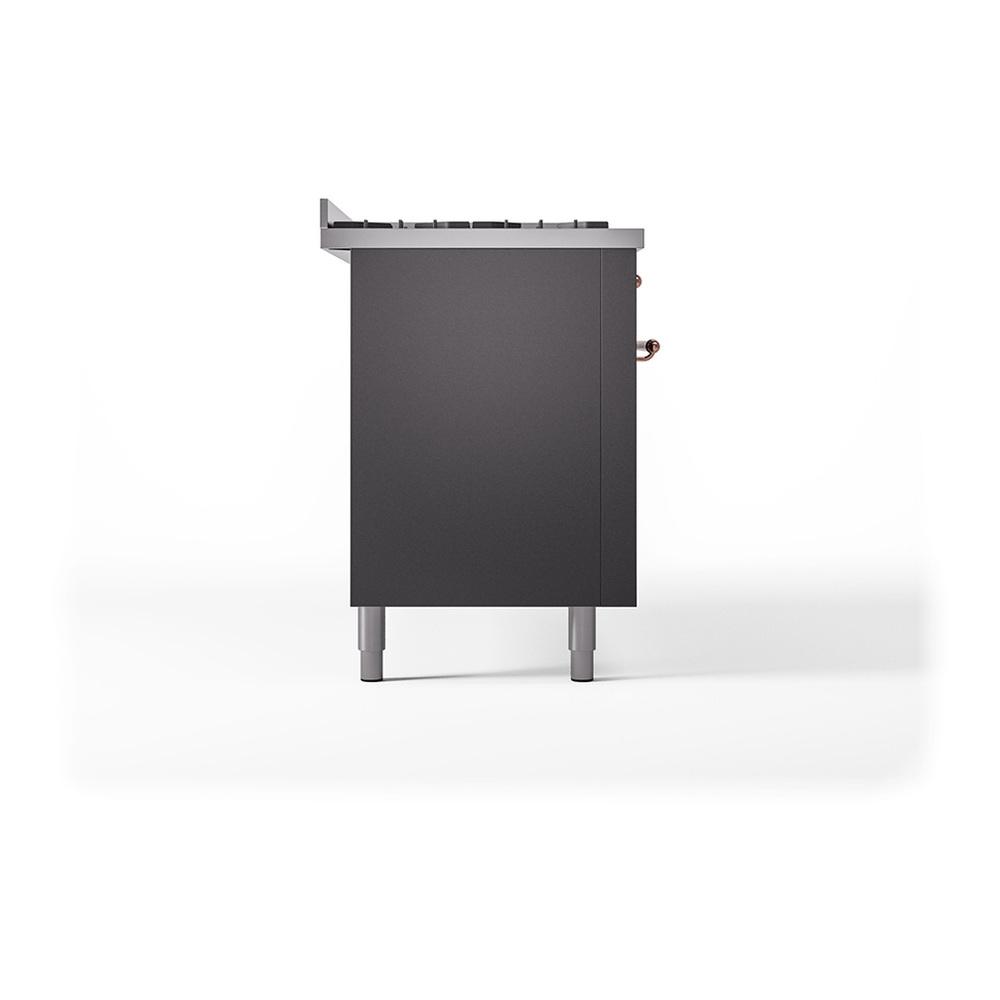ILVE UN60FQNMPMGP Nostalgie II Noblesse 60 inch Dual Fuel Range (9 Sealed Burners + Griddle, Natural Gas, Solid Door, Graphite Matte, Copper)