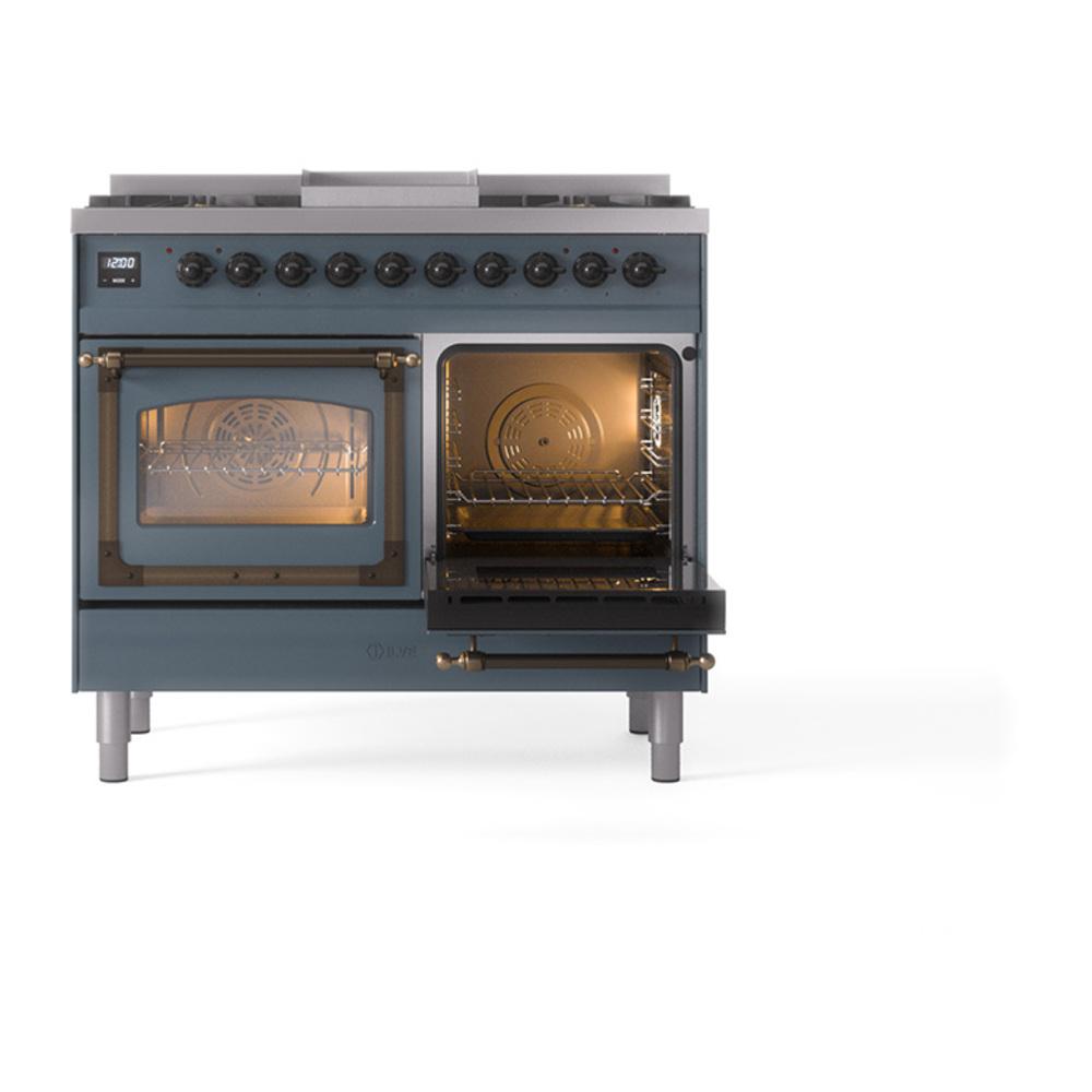 ILVE UND40FNMPBGBLP Nostalgie II Noblesse 40 inch Dual Fuel Range (Liquid Propane, Triple Glass Door, Blue Grey, Burnished)
