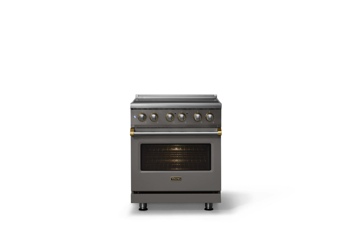 30"W. Induction Range (Finish: Damascus Gray, Trim: Brushed Brass)