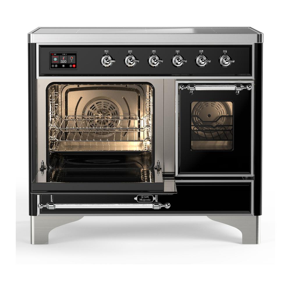 ILVE UMDIB40NR3BKC Majestic III 40 inch Induction Range with 6 Elements, 3.82 cu. ft. Total Oven Capacity (Triple Glass Door, Glossy Black, Chrome)
