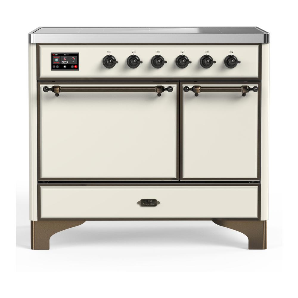 ILVE UMDIB40QNR3AWB Majestic III 40 inch Induction Range with 6 Elements, 3.82 cu. ft. Total Oven Capacity (Solid Door, Antique White, Burnished)