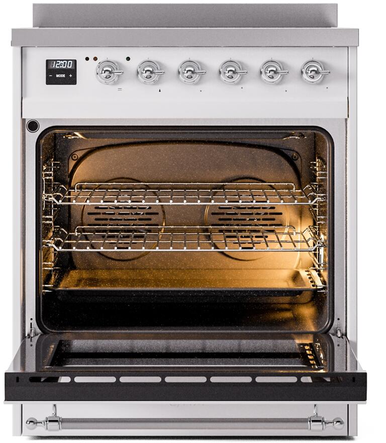 Nostalgie II 30 Inch Electric Freestanding Range in White with Chrome Trim
