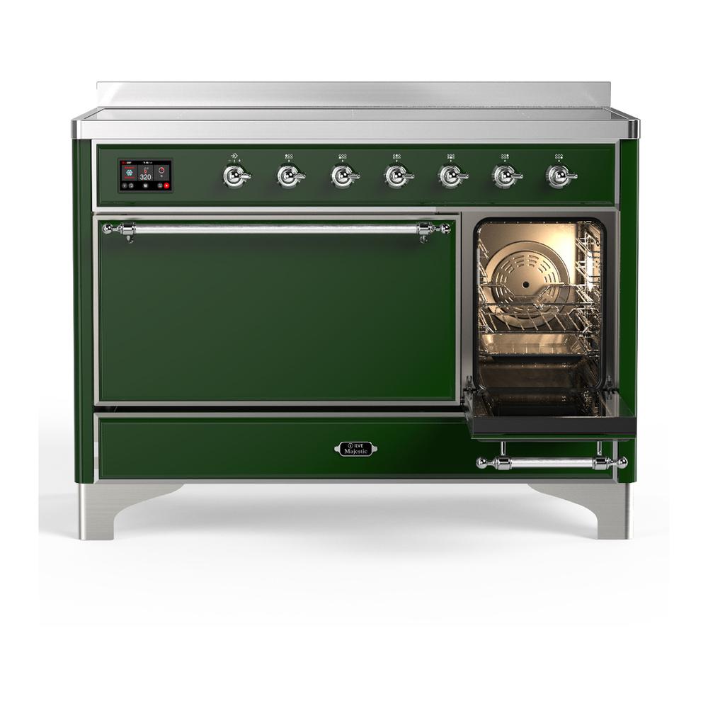 ILVE UMIB48QNR3EGC Majestic III 48 inch Induction Range with 6 Elements, 5.02 cu. ft. Total Oven Capacity (Solid Door, Emerald Green, Chrome)