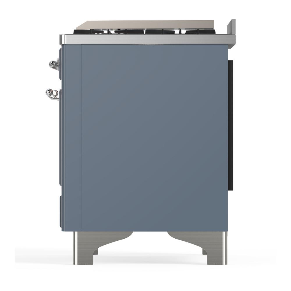 ILVE UM60FNR3BGCLP Majestic III 60 inch Dual Fuel Range with 9 Burners and Griddle, Dual Function Burner up to 25,000 BTU (Liquid Propane, Triple Glass Door, Blue Grey, Chrome)