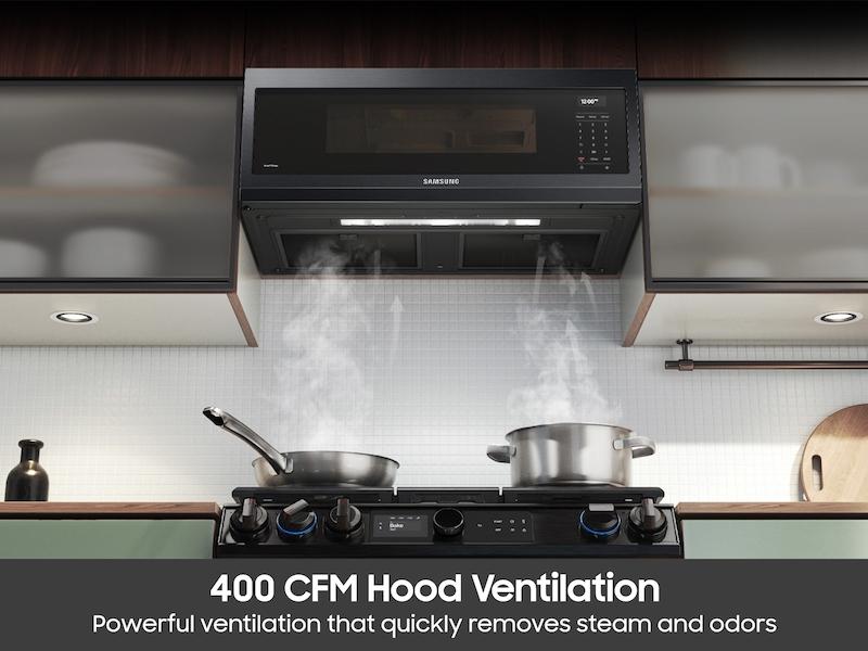 1.1 cu. ft. Smart SLIM Over-the-Range Microwave with 400 CFM Ventilation in Matte Black Steel