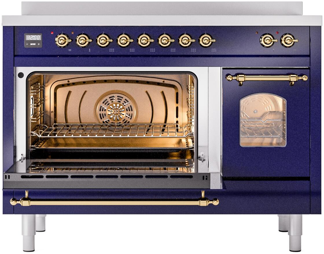 Nostalgie II 48 Inch Electric Freestanding Range in Blue with Brass Trim