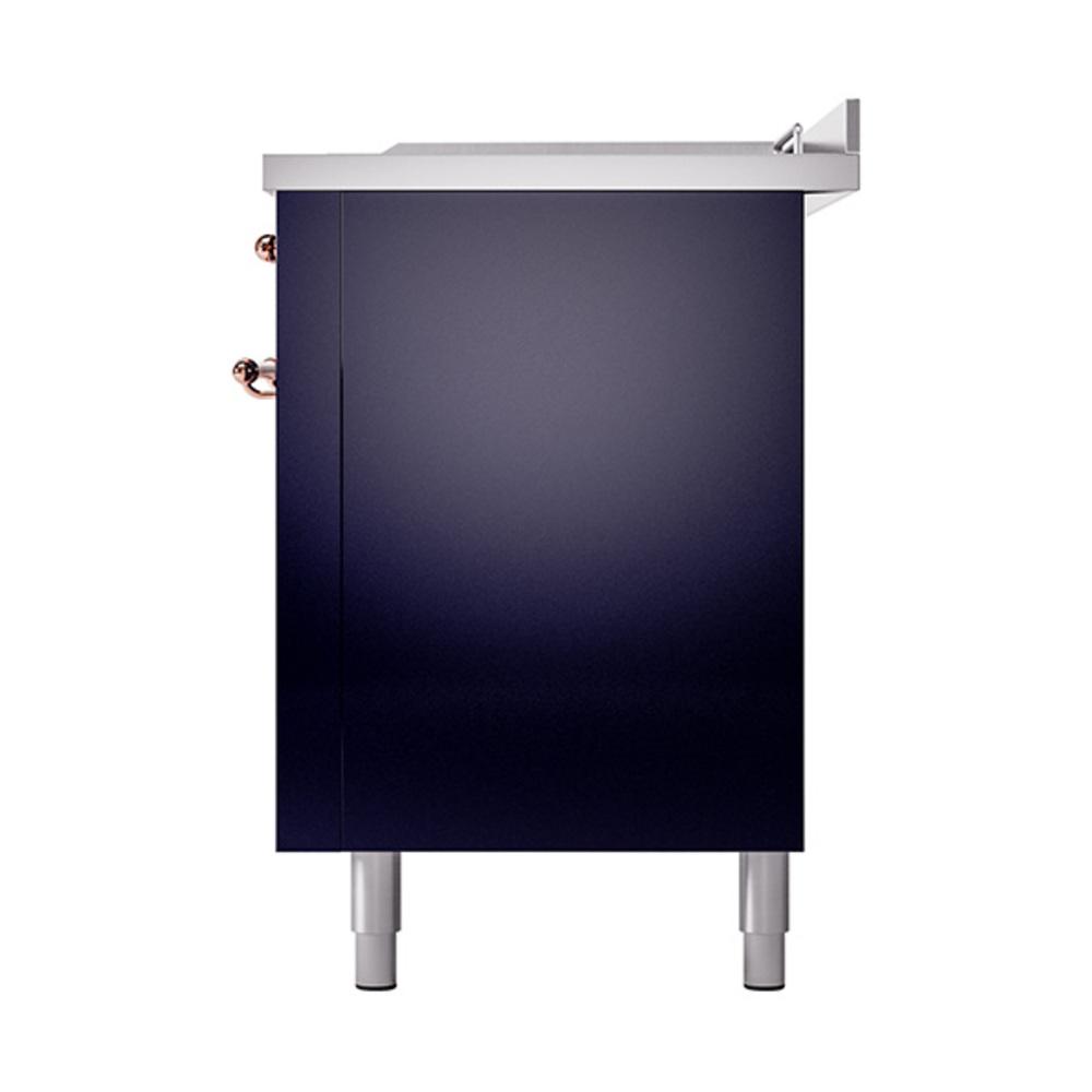 ILVE UN60FSQNMPMBP Nostalgie II Noblesse 60 inch Dual Fuel Range (7 Sealed Burners + Griddle + French Top, Natural Gas, Solid Door, Midnight Blue, Copper)