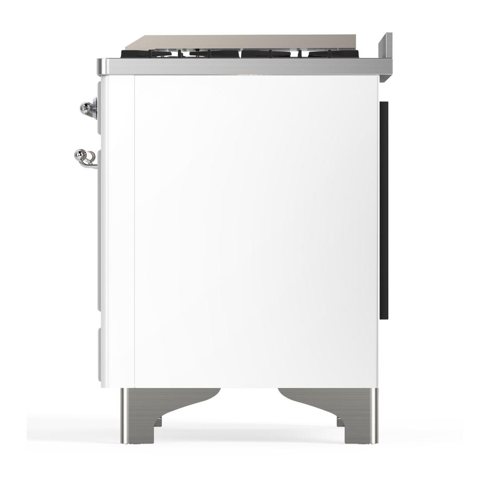 ILVE UM36FNR3WHCLP Majestic III 36 inch Dual Fuel Range with 6 Black Brass Burners and Griddle, Dual Function Burner up to 25,000 BTU (Triple Glass Door, White, Chrome, Liquid Propane)