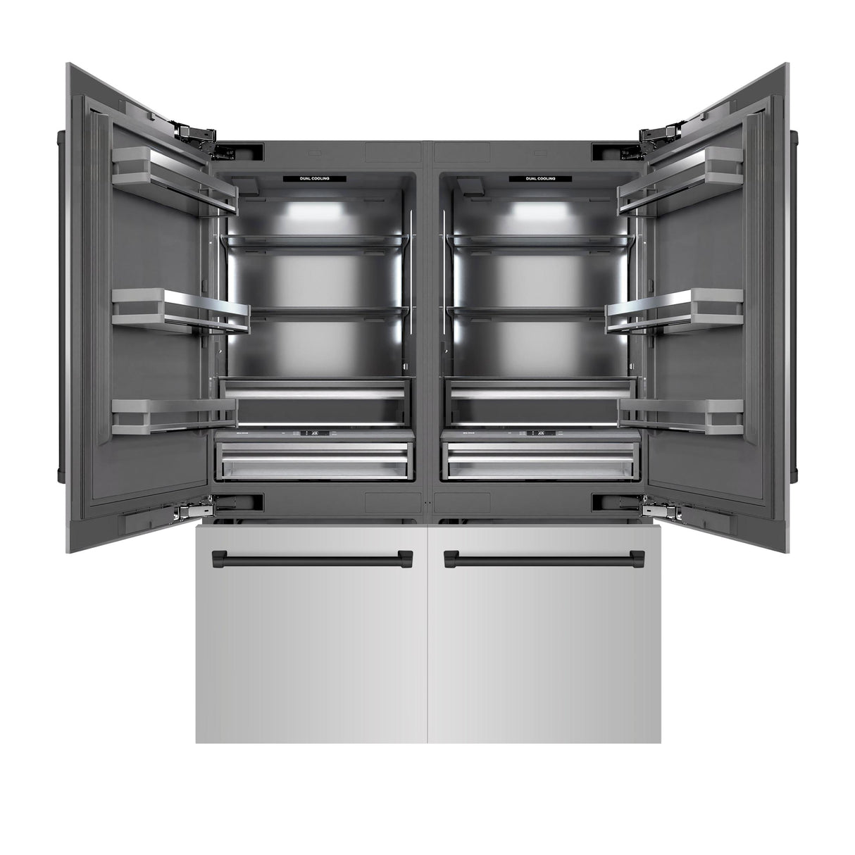 ZLINE Autograph Edition 60 in. 32.2 cu. ft. French Door Built-In Bottom Freezer Refrigerator with Water Dispenser and Ice Maker in Stainless Steel with Graphite Gray Interior and Matte Black Accents (GRBIVZ-304-60MB)