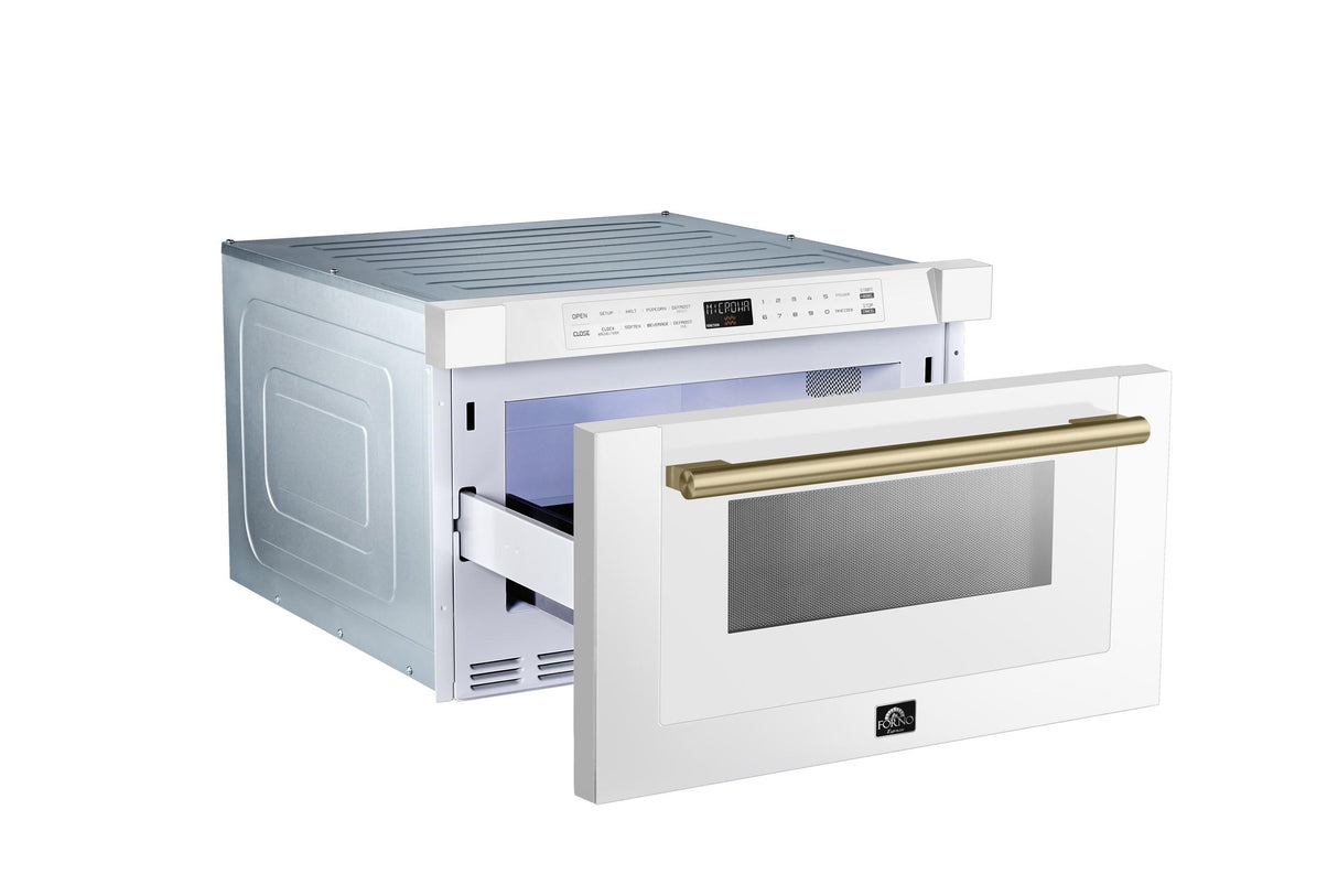 Forno Capoliveri Espresso 24-Inch Microwave Drawer, White, 1.2 cu.ft, 1000 Watts, Built-In, Touch Control LCD Display, Auto-Touch Open/Close, 11 Power Levels, Sensor Cooking