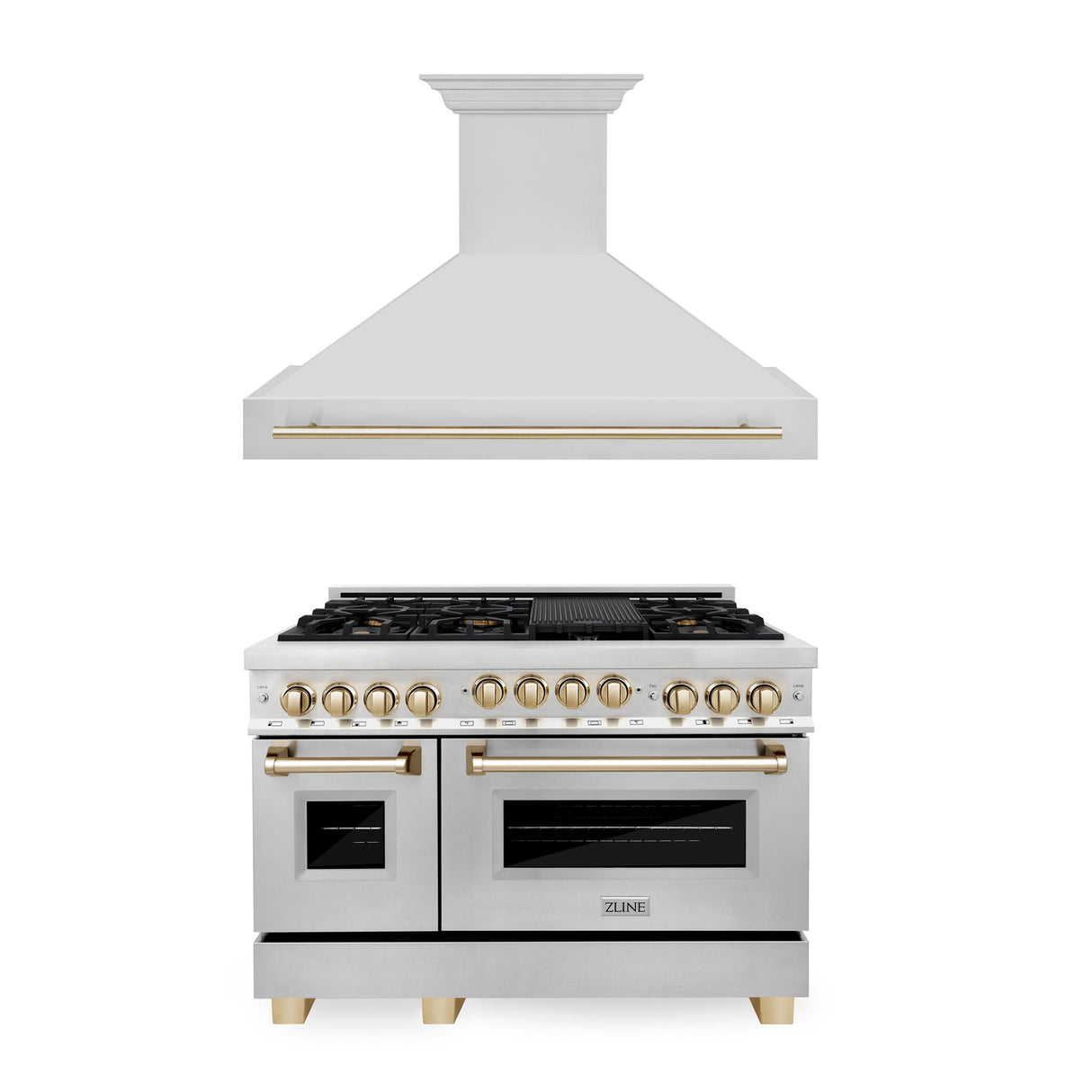 ZLINE 48" Autograph Edition Kitchen Package with Stainless Steel Gas Range and Range Hood with Gold Accents (2AKPR-RGRH48-G)