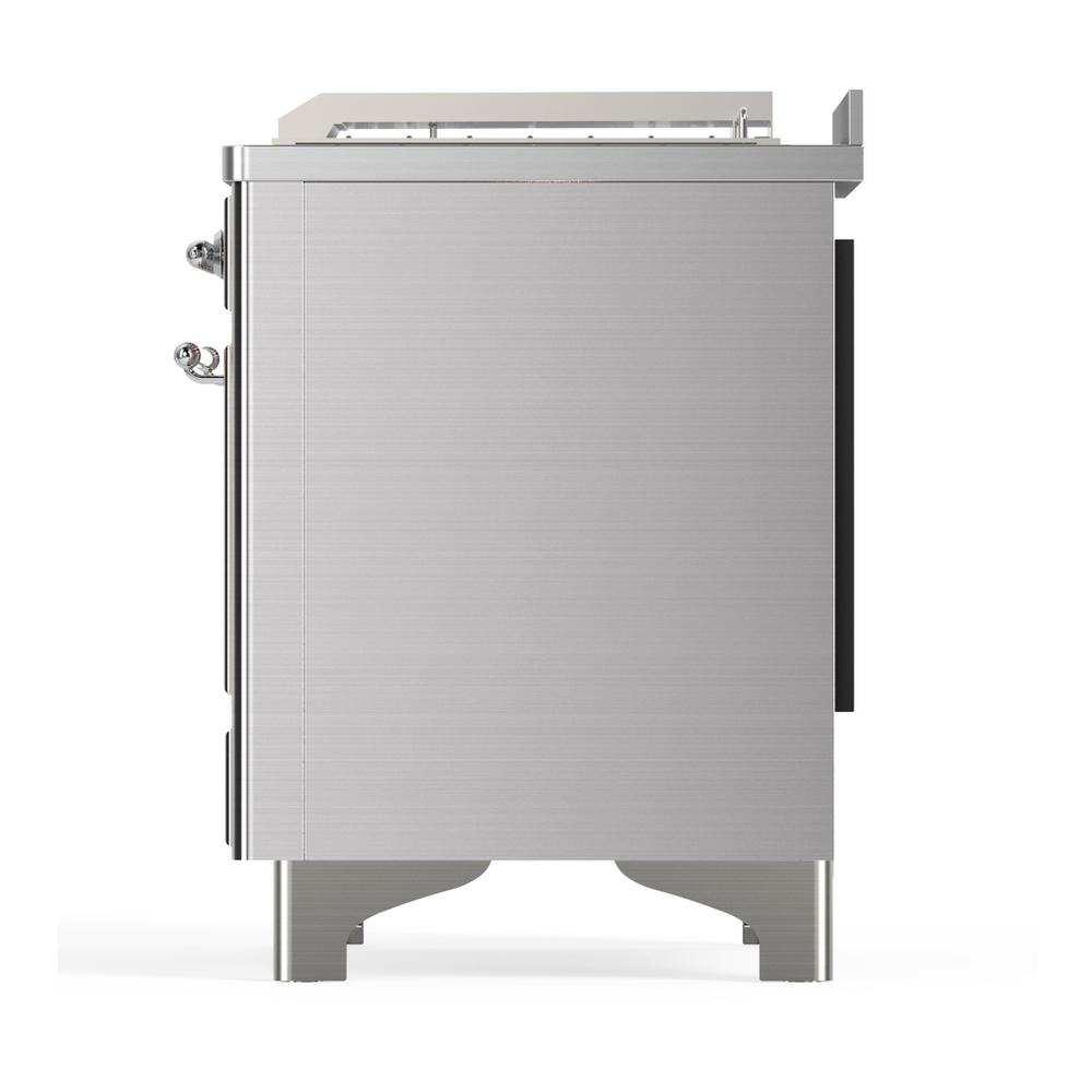 ILVE UM48FSNR3SSCLP Majestic III 48 inch Dual Fuel Range with 5 Black Brass Burners, Griddle and French Top, Dual Function Burner up to 25,000 BTU (Liquid Propane, Triple Glass Door, Stainless Steel, Chrome)