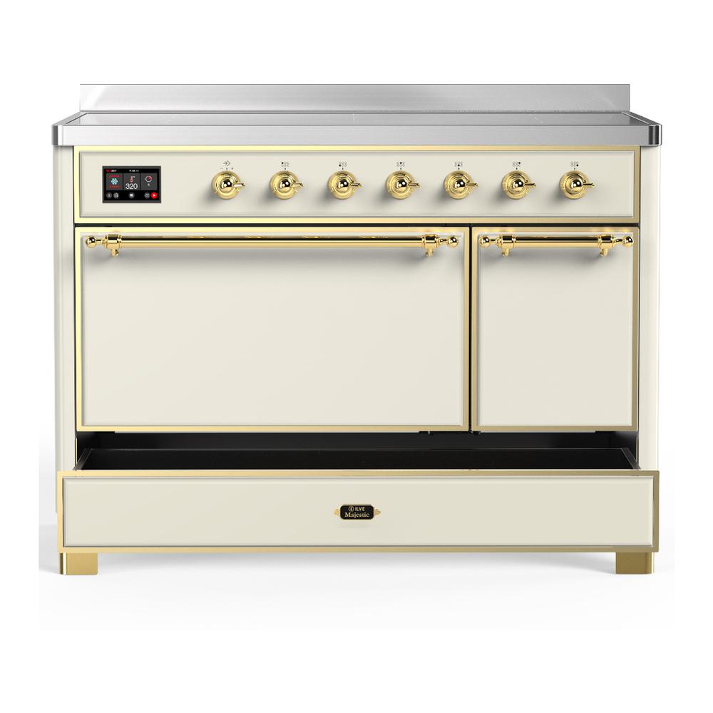 ILVE UMIB48QNR3AWG Majestic III 48 inch Induction Range with 6 Elements, 5.02 cu. ft. Total Oven Capacity (Solid Door, Antique White, Brass)