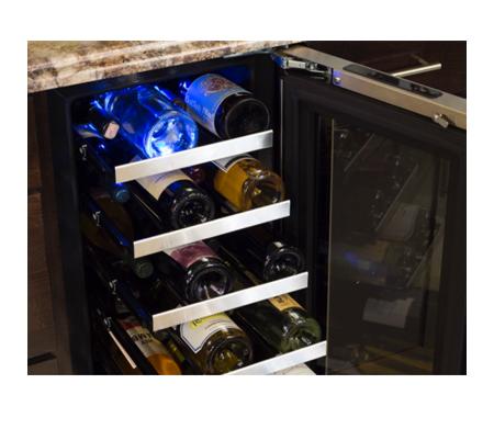 15" High Efficiency Single Zone Wine Cellar - Stainless Frame, Glass Door With Lock - Integrated Left Hinge