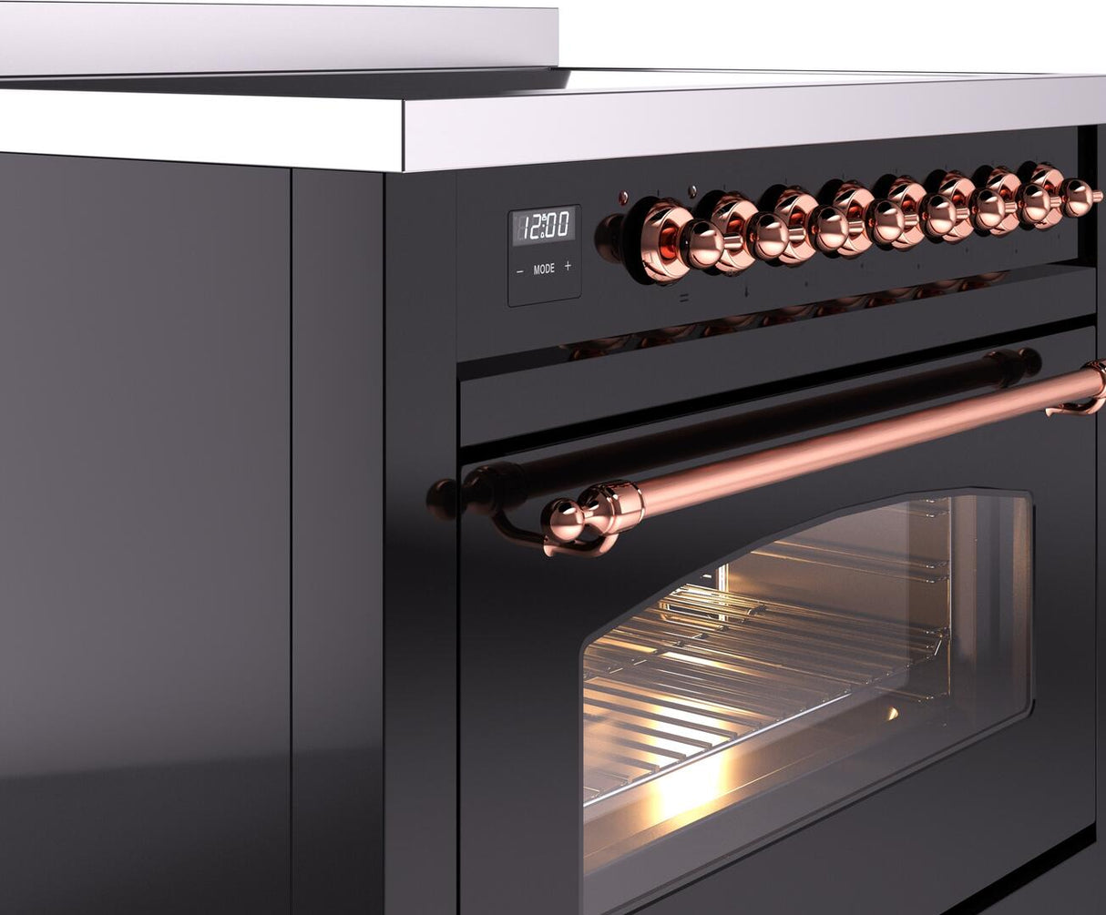 Nostalgie II 36 Inch Electric Freestanding Range in Glossy Black with Copper Trim