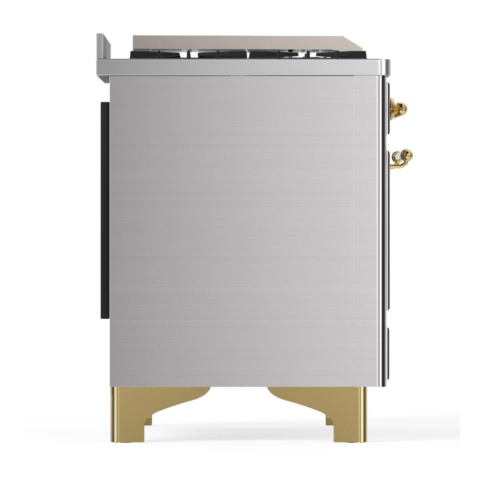 ILVE UM60FQNR3SSG Majestic III 60 inch Dual Fuel Range with 9 Burners and Griddle, Dual Function Burner up to 25,000 BTU (Natural Gas, Solid Door, Stainless Steel, Brass)