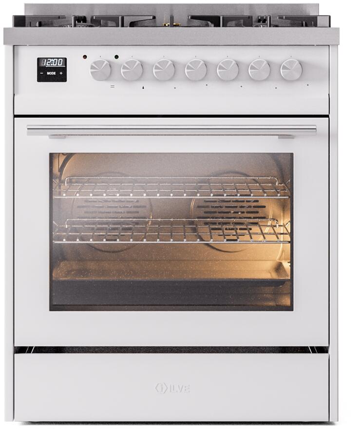 Professional Plus II 30 Inch Dual Fuel Liquid Propane Freestanding Range in White with Trim