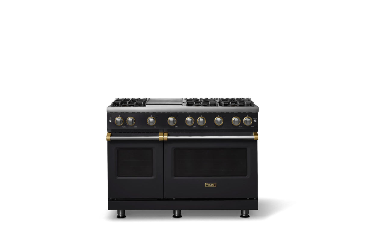 48"W. Sealed Burner Gas Range (Burner: 6g, Finish: Onyx, Trim: Brushed Brass, Fuel: Propane)