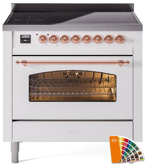 Nostalgie II 36 Inch Electric Freestanding Range in RAL Custom Color with Copper Trim